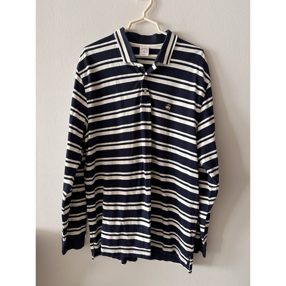 Brooks Brothers L/sleeve Polo Shirt 100% Cotton Navy/White Stripe Size XL EUC